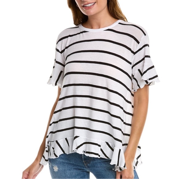 *BLACK* NWT, chaser, women’s flowy knit top, flouncy sleeves and hem, split open - Picture 1 of 4